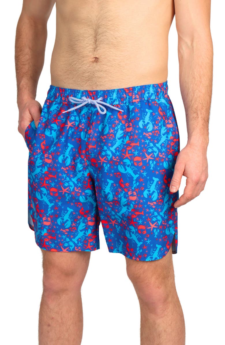 TailorByrd Lobster Print Swim Trunks, Main, color, 
