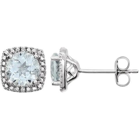 Natural Gemstone & Diamond Stud Earrings Sterling Silver