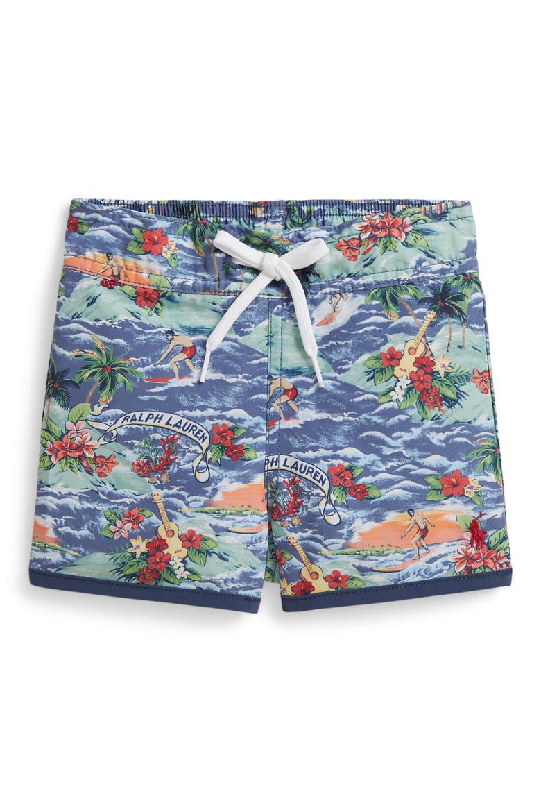 Tropical Print Swim Trunks, Main, color, POLO SURF SCENIC PRINT