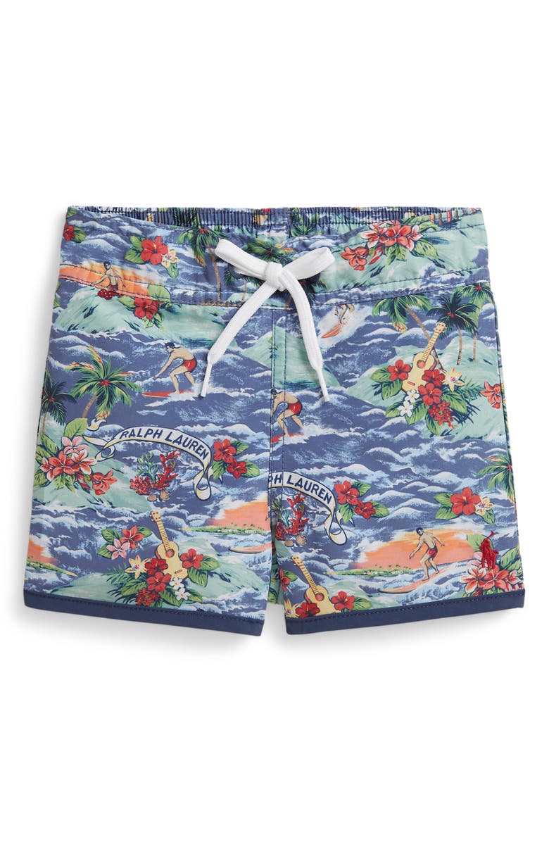 Ralph Lauren Tropical Print Swim Trunks, Main, color, Polo Surf Scenic Print