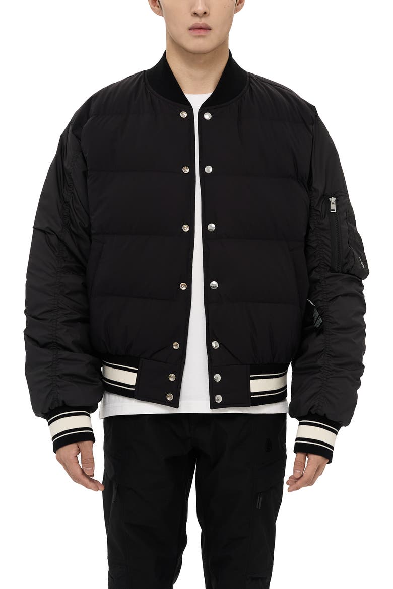 Hamden Mens Reversible Down Varsity Jacket, Alternate, color, Black