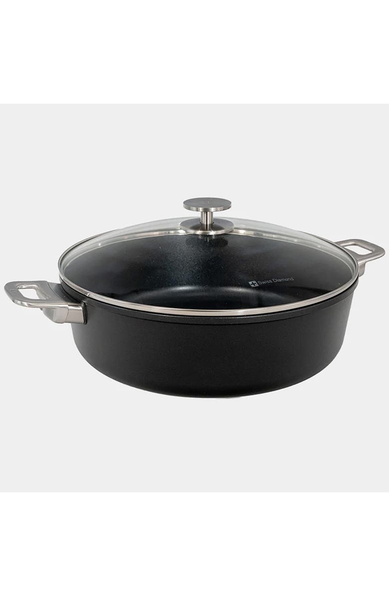 Swiss Diamond CHD Nonstick Braiser with Glass Lid, 7.2 qt, Main, color, Black
