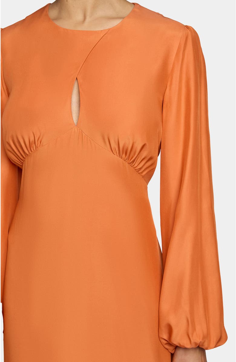 Santorelli IMANI Long Sleeve Midi Dress in Silk Crepe de Chine, Alternate, color, Orange Glow