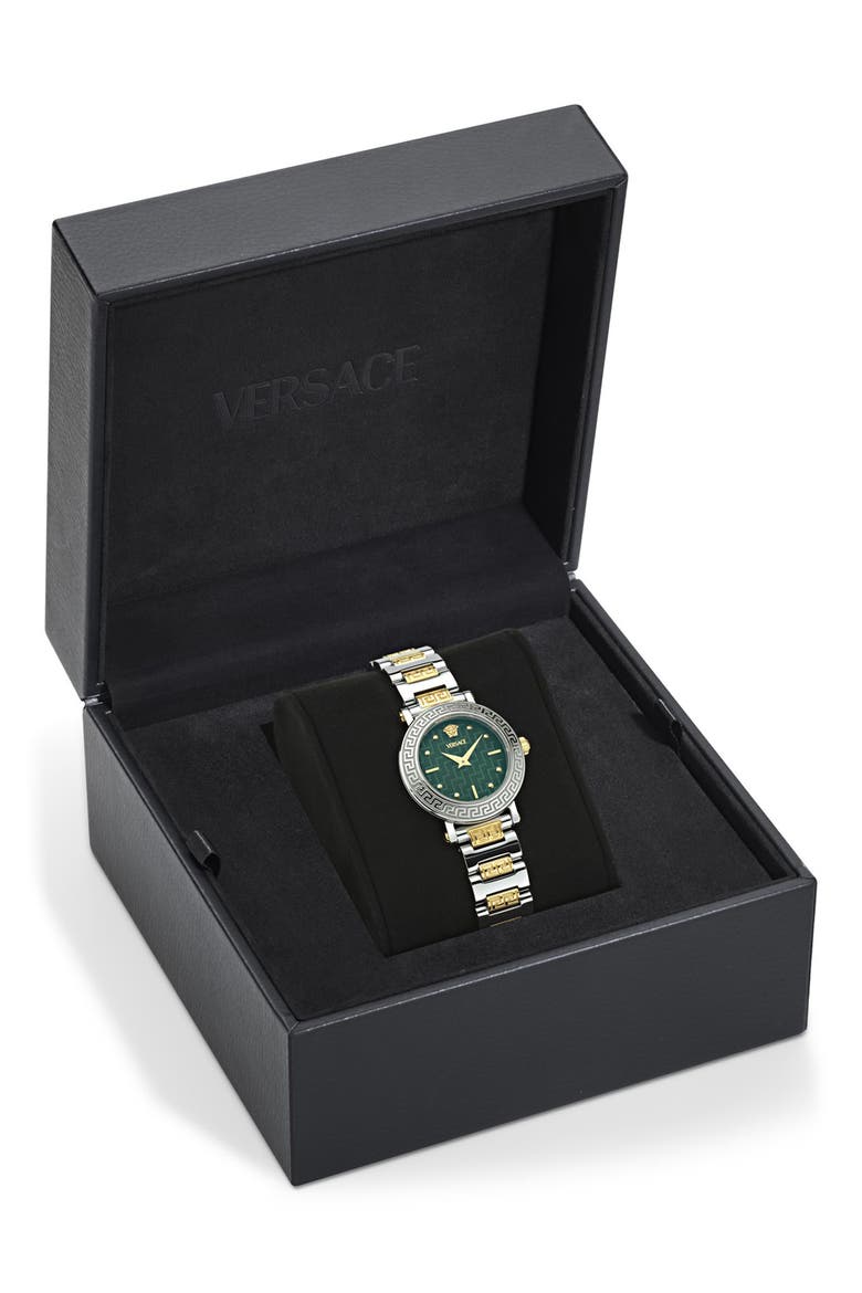 Greca Sphere Petite Bracelet Watch, 30mm, Alternate, color, GREEN/ TWO TONE