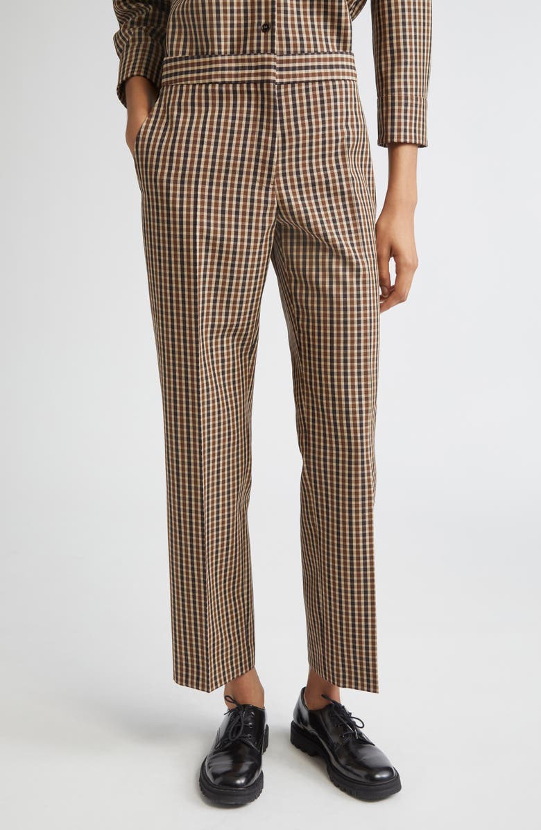 Jil Sander Check Tailored Virgin Wool Pants, Main, color, Brown Combo