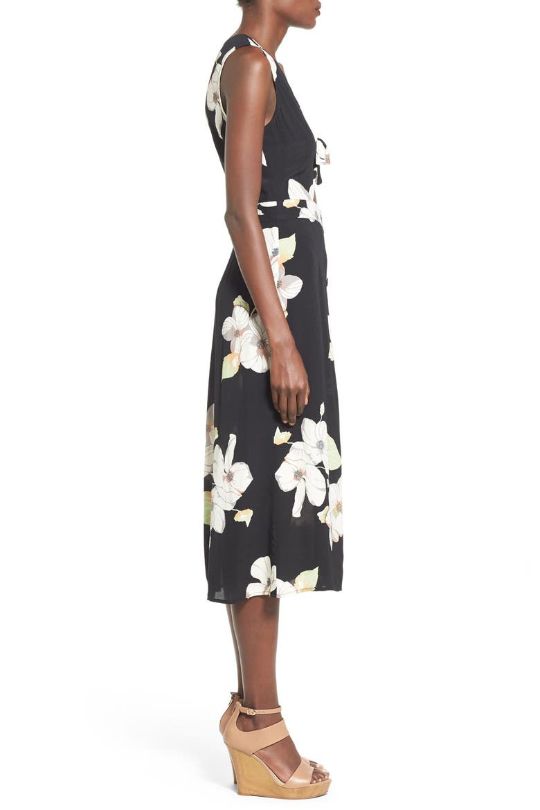 Floral Tie Front Midi Dress, Alternate, color, BLACK CHINOSRIE