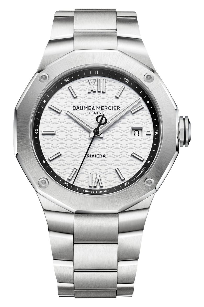 Riviera 10829 Automatic Bracelet Watch, 42mm, Alternate, color, WHITE