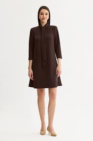 Ming Wang Stretch Deco Crepe Tie Neck Tent Dress