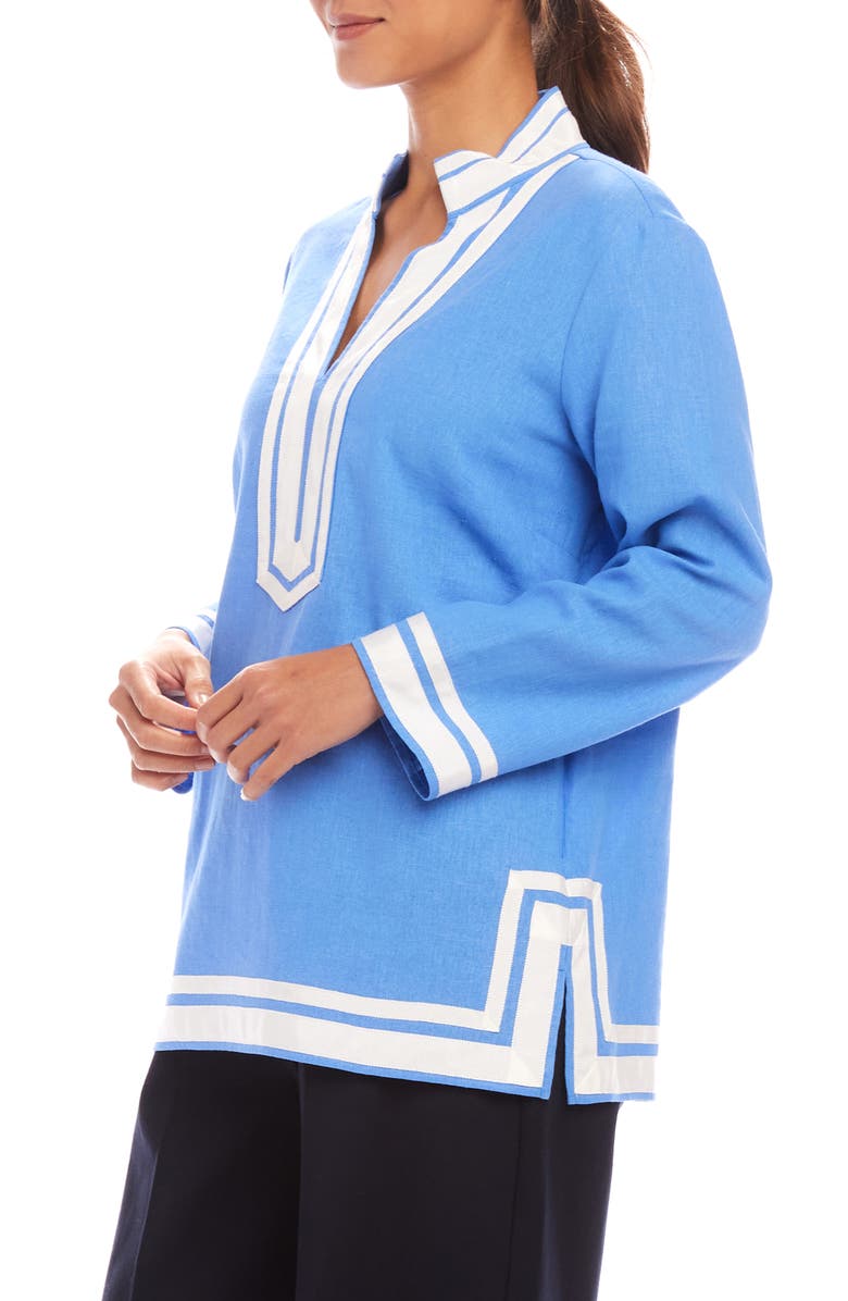 Karen Kane The St. Tropez Linen Blend Tunic, Alternate, color, Blue W/ White
