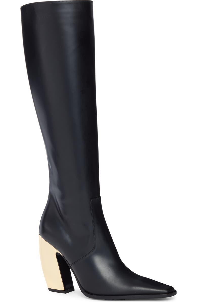 Bottega Veneta Tex Pointed Toe Knee High Boot, Main, color, Black Gold