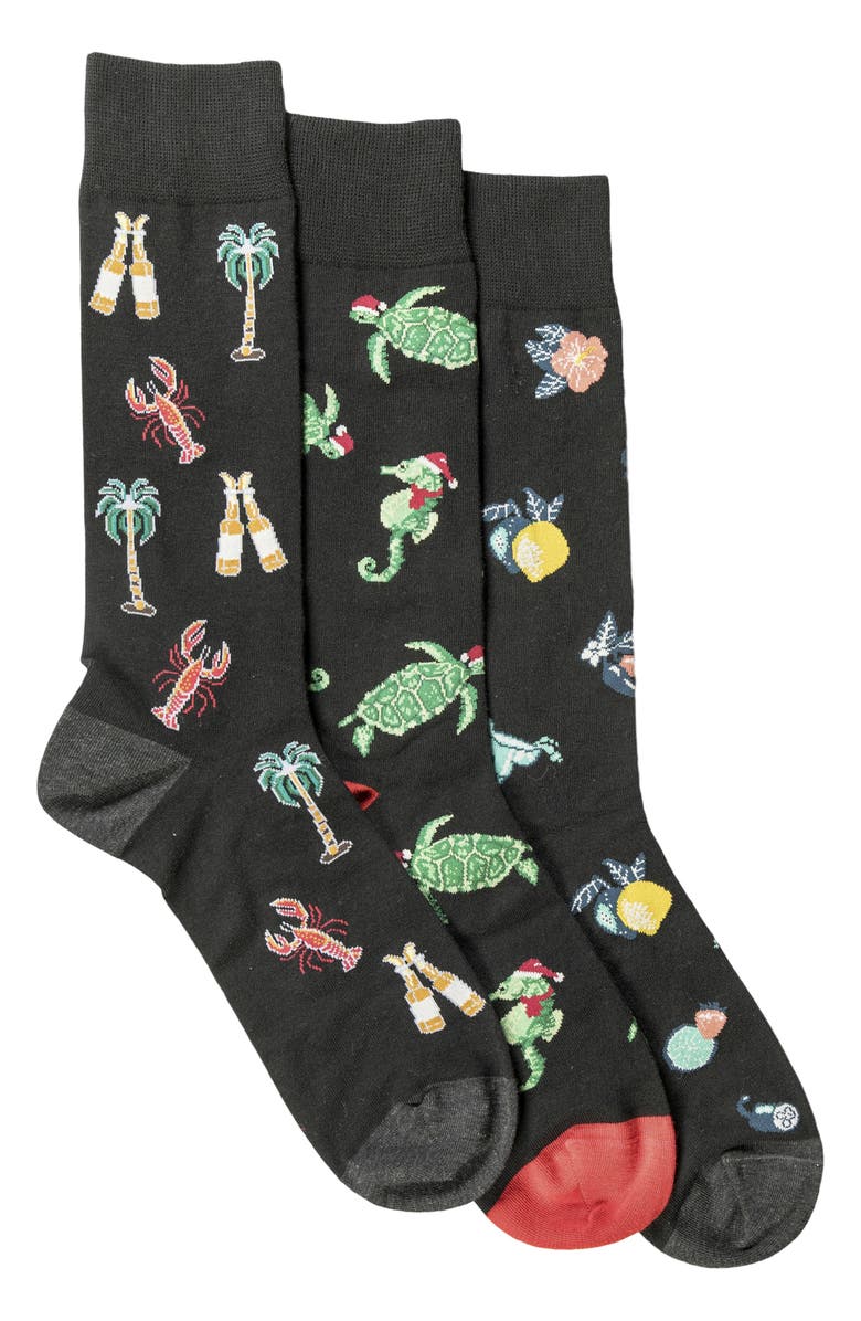 Tommy Bahama 3-Pack Assorted Crew Socks Gift Box, Main, color, Black