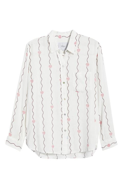 Charli Seashell Stripe Linen Blend Button-Up Shirt
