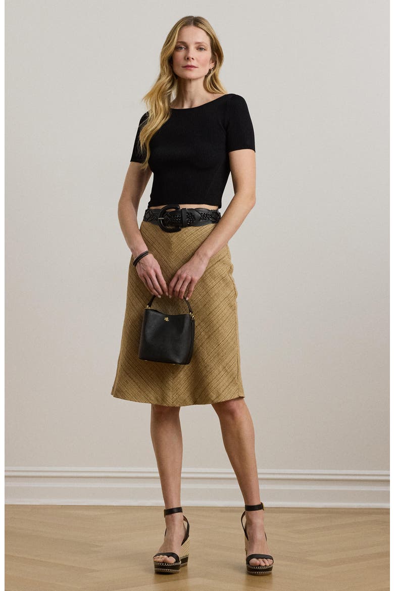 Herringbone Linen-Blend Tweed Skirt, Alternate, color, NEW TAN/ BROWN MULTI