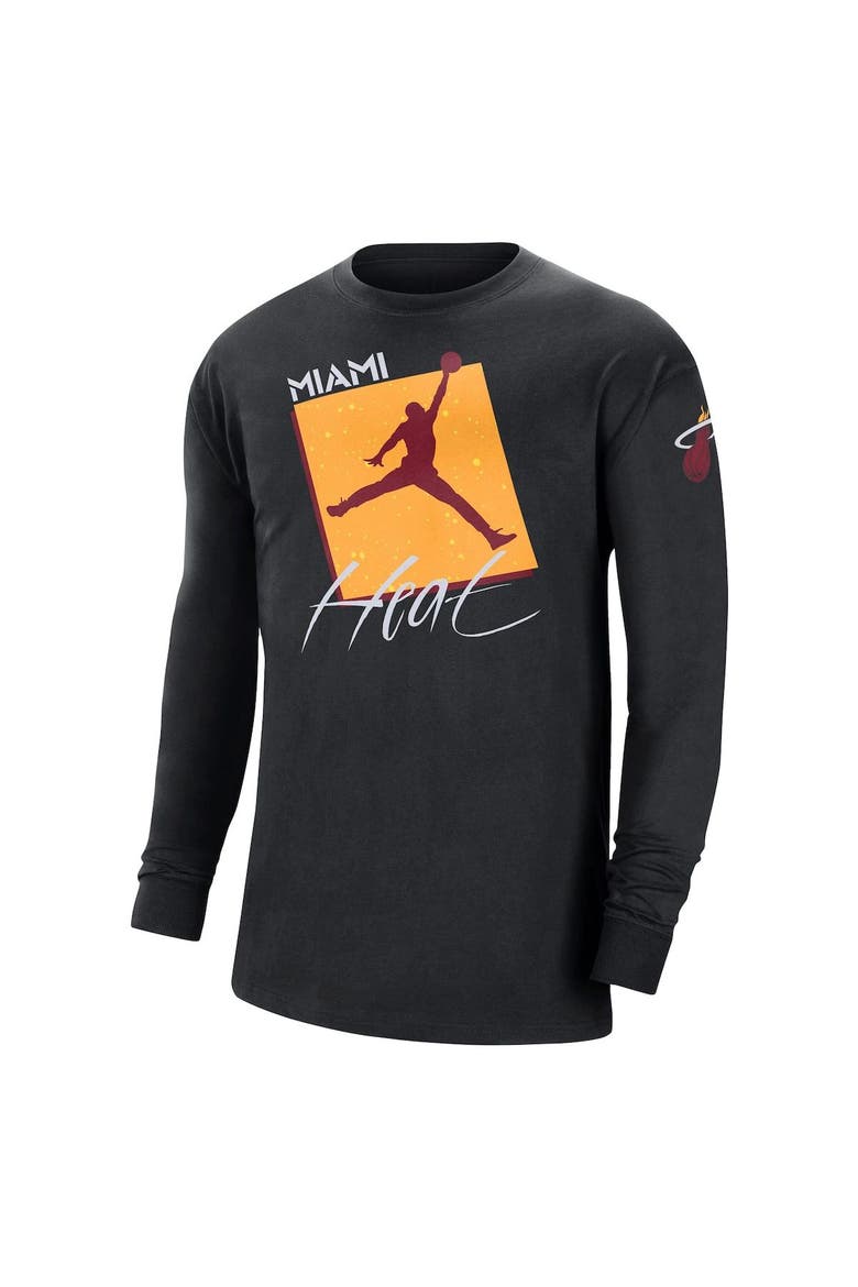 Men's Jordan Brand Black Miami Heat Courtside Max 90 Vintage Wash Statement Edition Long Sleeve T-Shirt, Alternate, color, Black