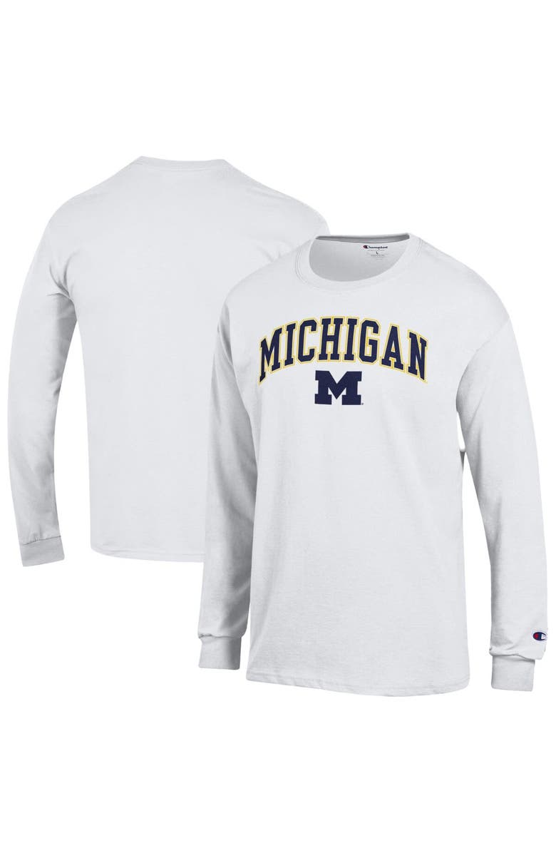 Champion Men's Champion  White Michigan Wolverines Arch Over Logo Long Sleeve T-Shirt, Main, color, White