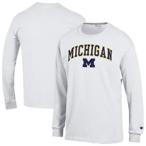 Men's Champion  White Michigan Wolverines Arch Over Logo Long Sleeve T-Shirt