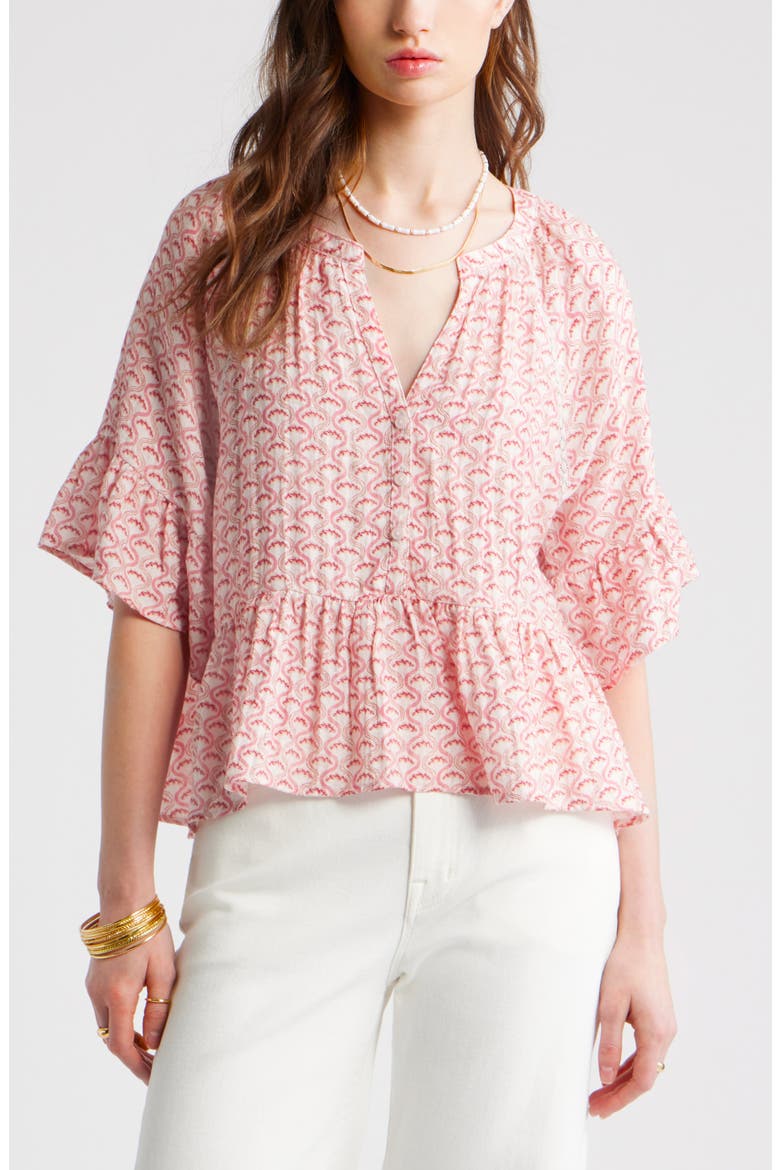 Ruffle Peplum Top, Main, color, PINK- PINK DAISY CHAIN