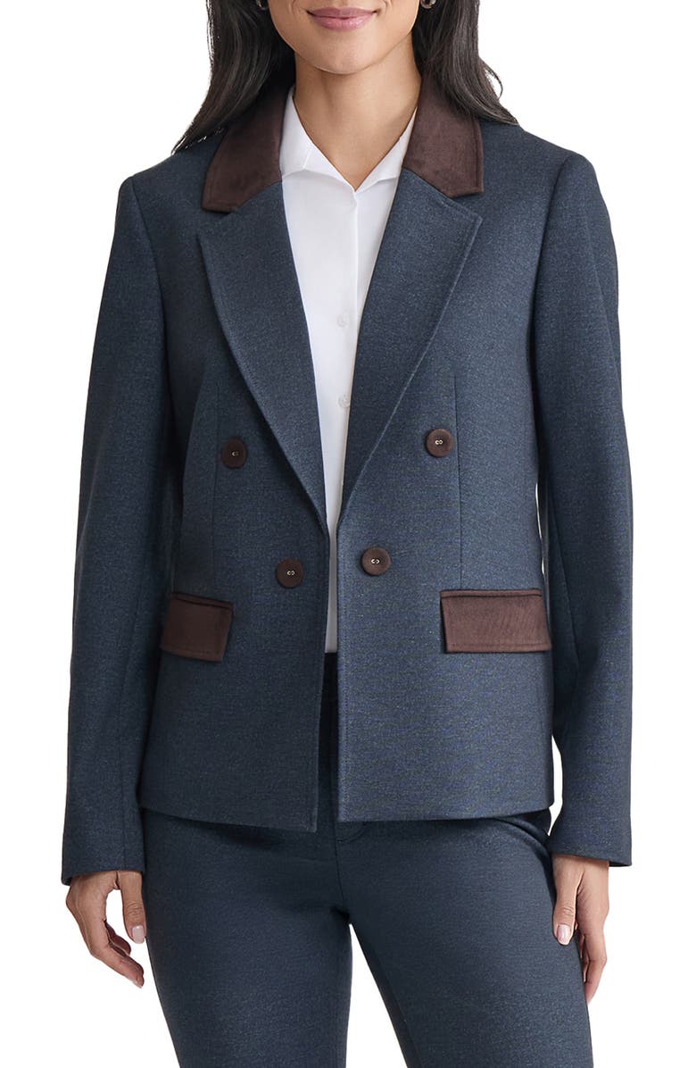Jones New York Faux Suede Detail Jacket, Main, color, Pacific Navy Multi