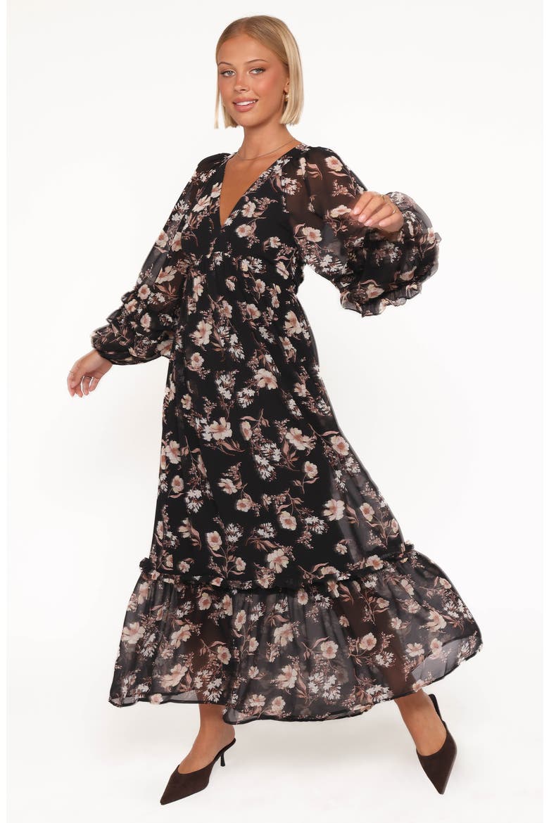 Evian Floral Long Sleeve Maxi Dress, Alternate, color, BLACK FLORAL