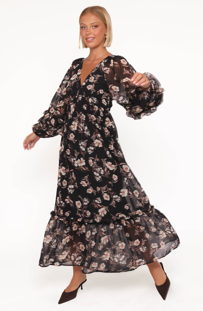 Petal & Pup Evian Floral Long Sleeve Maxi Dress, Alternate, color, Black Floral