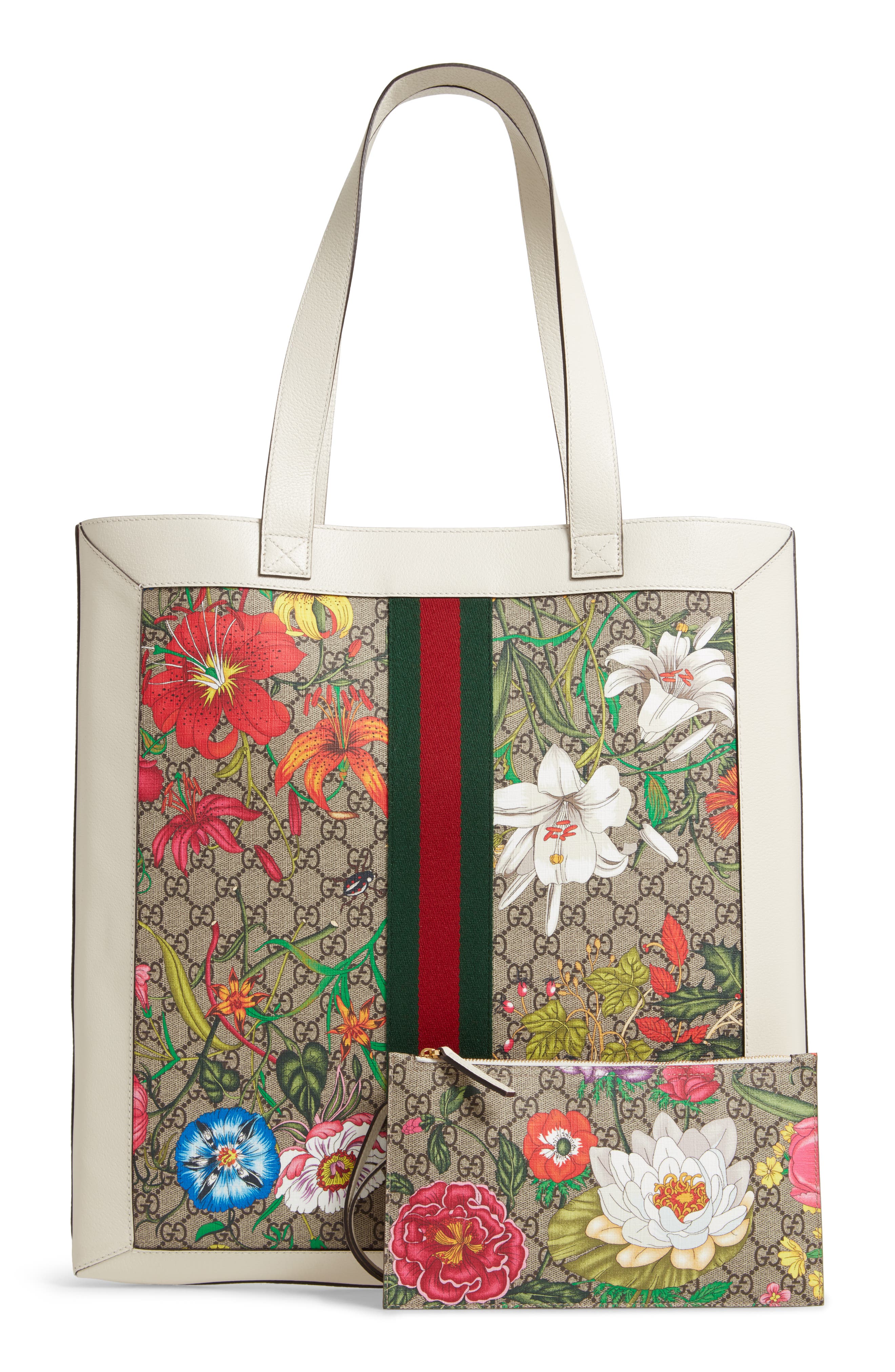 Gucci Large Ophidia Floral GG Supreme Canvas & Leather Tote, Alternate, color, 
