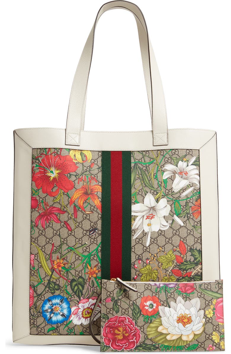 Gucci Large Ophidia Floral GG Supreme Canvas & Leather Tote, Alternate, color,