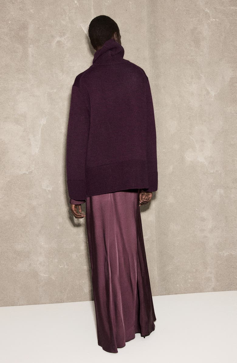 MANGO Ribbed Trim Turtleneck Sweater, Alternate, color, Wine