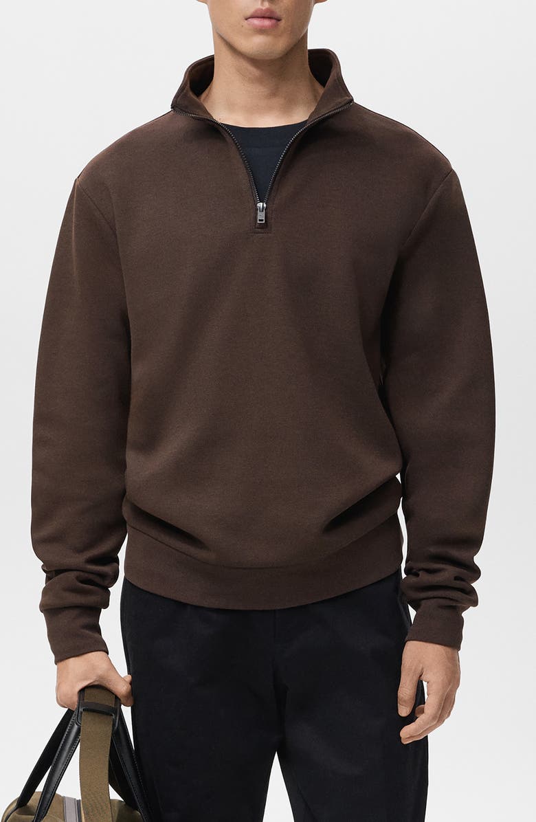 MANGO Quarter Zip Sweatshirt, Main, color, Chocolate