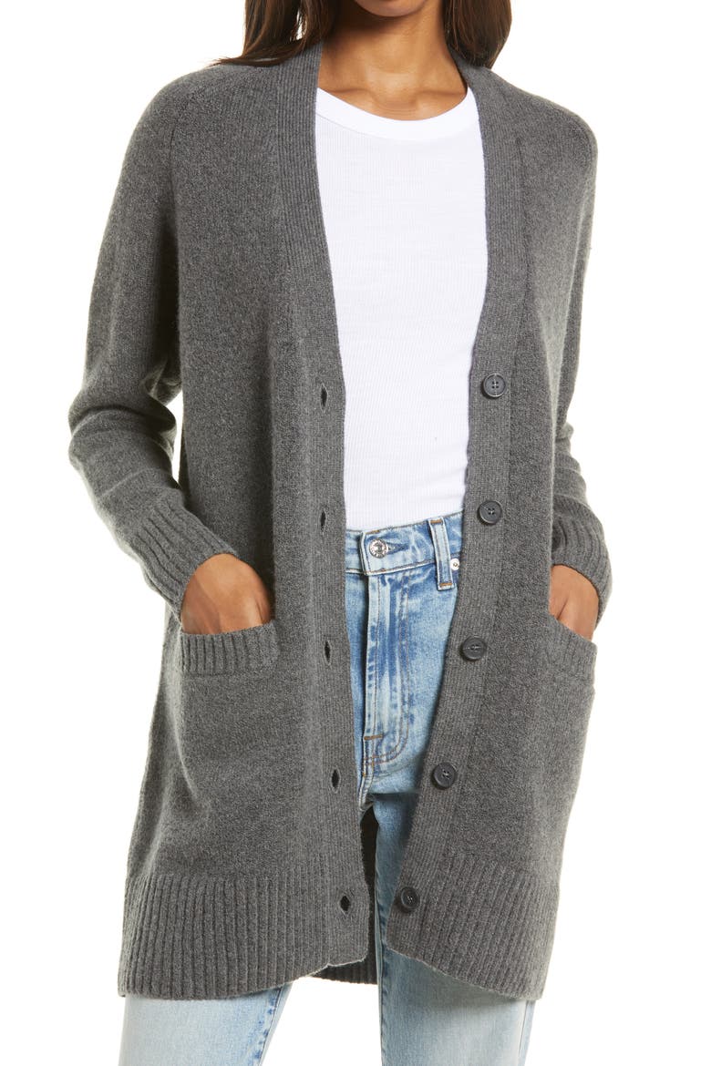 Cozy Button Front Cardigan, Main, color, GREY MEDIUM CHARCOAL HEATHER