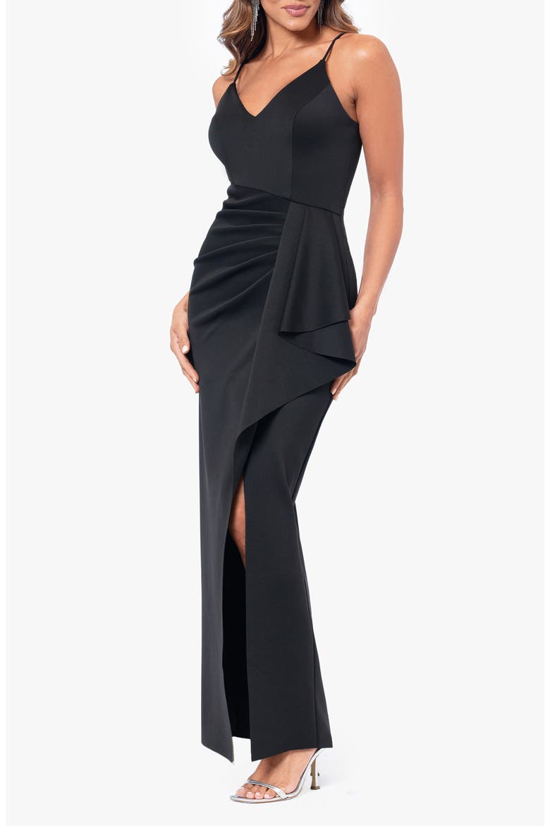 Ruched Scuba Knit Gown, Alternate, color, BLACK