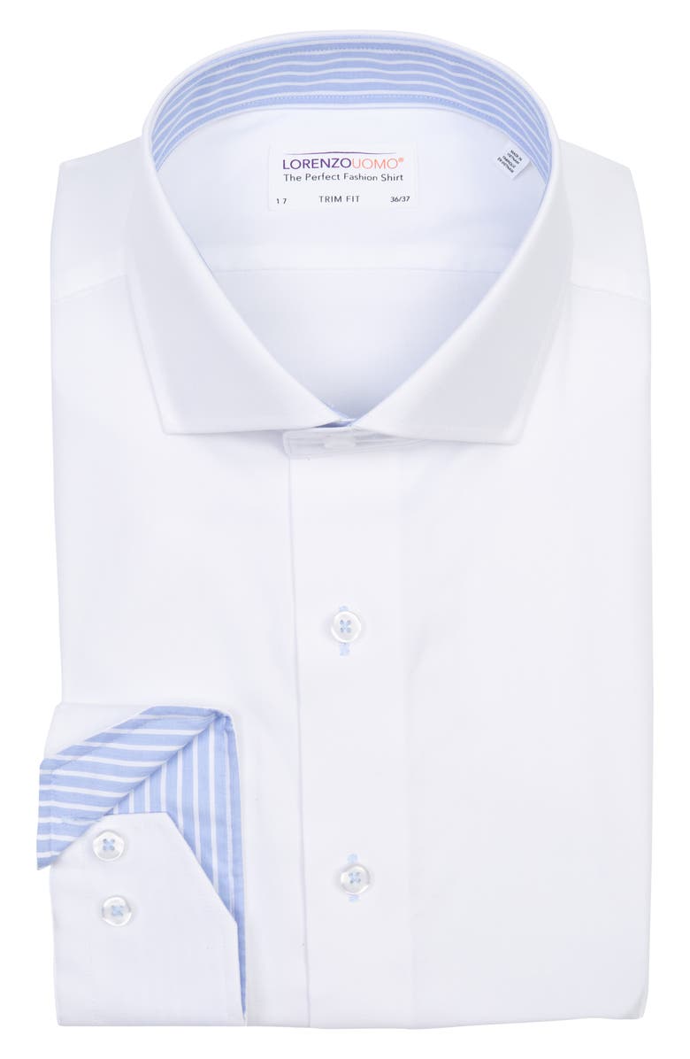 Lorenzo Uomo Solid Textured Trim Fit Dress Shirt, Main, color, White
