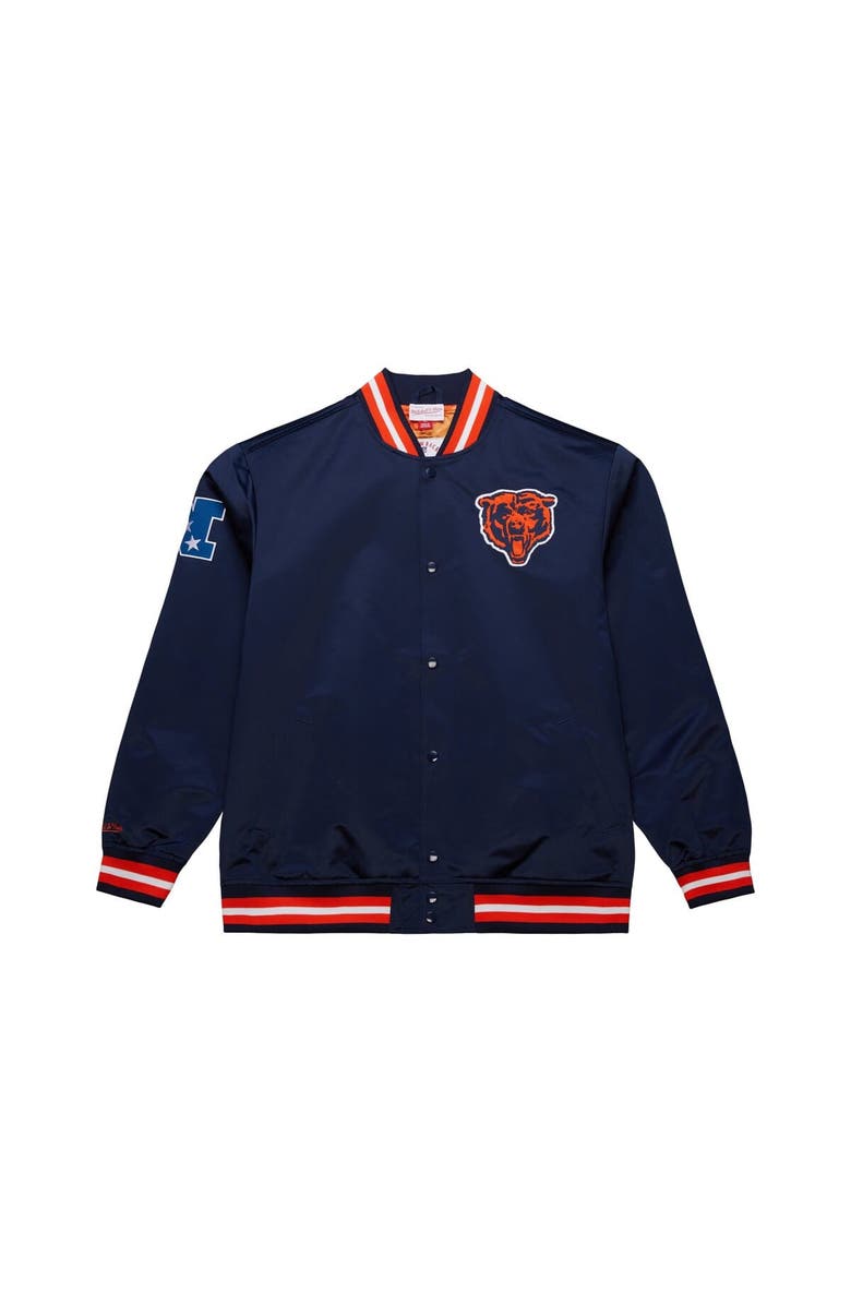 Mitchell & Ness Men's Mitchell & Ness Navy Chicago Bears Double Down Satin Full-Snap Jacket, Alternate, color,