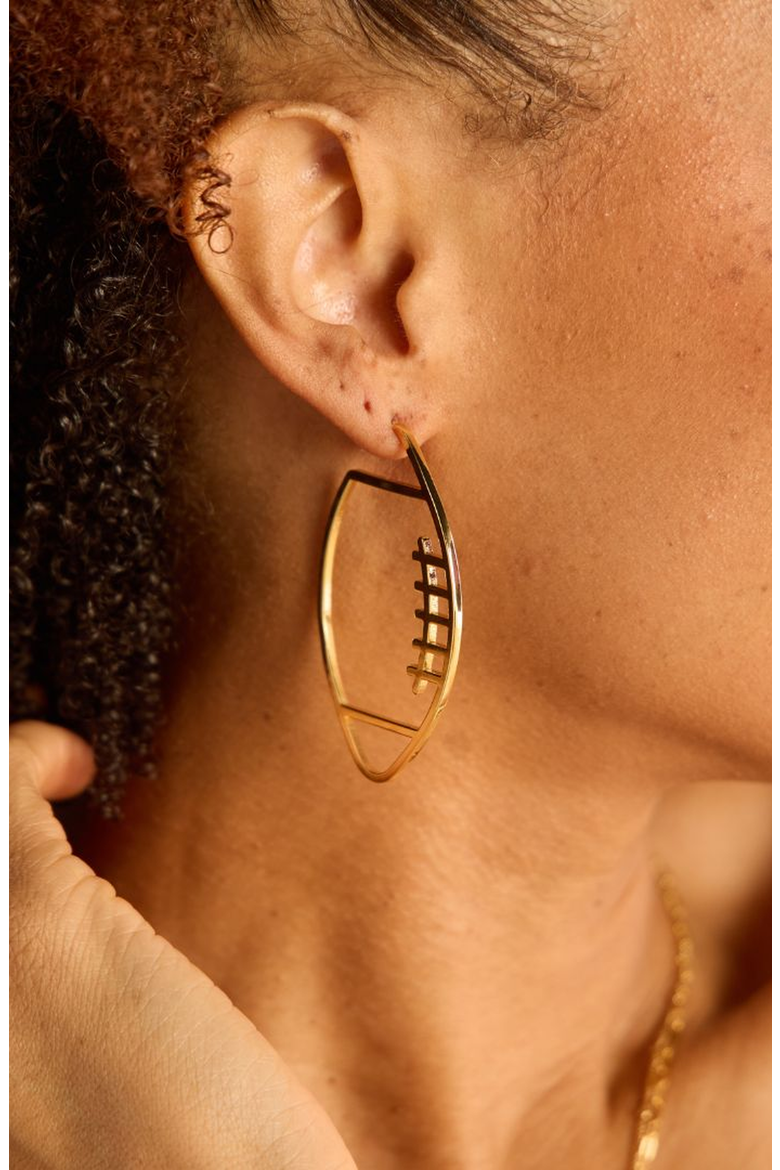 Football Hoop Earrings, Alternate, color, Gold