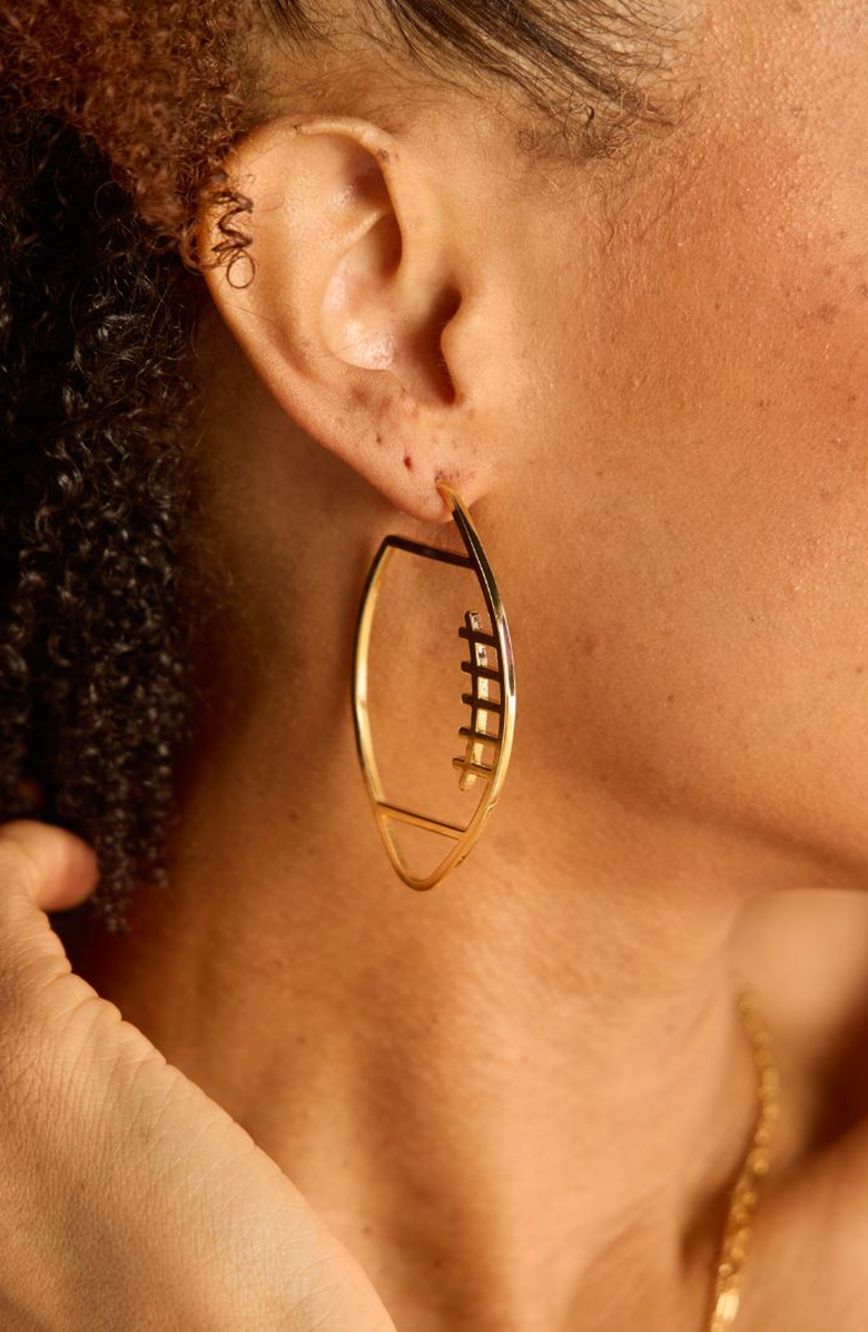 Nickel & Suede Football Hoop Earrings, Alternate, color, Gold