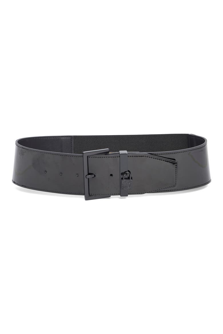 Lock Buckle Patent Leather Belt, Main, color, BLACK SHINY POWDER COAT BLACK