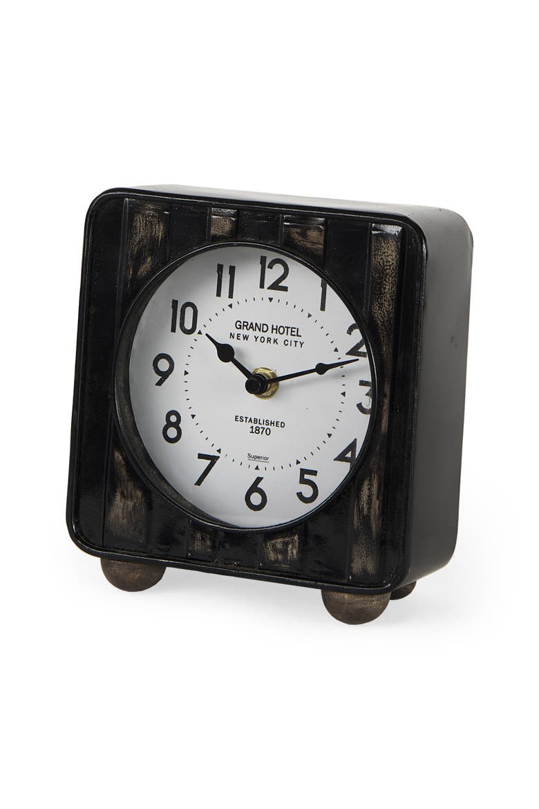Karl Rustic Iron Rounded Square Table Clock, Main, color, Black