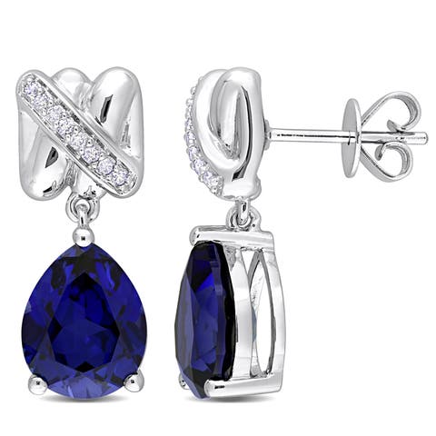 Gemstone & Diamond Pear Drop Earrings 14k