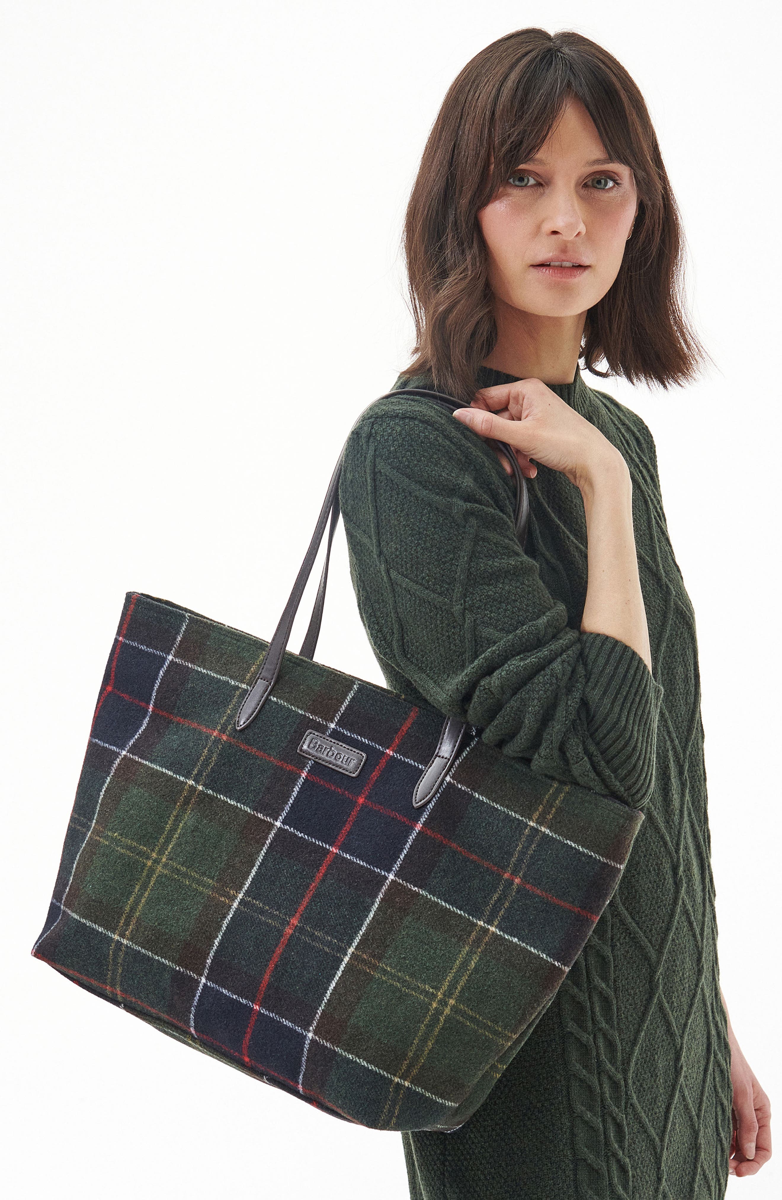 Barbour Witford Tartan Plaid Wool Blend Tote, Alternate, color, 