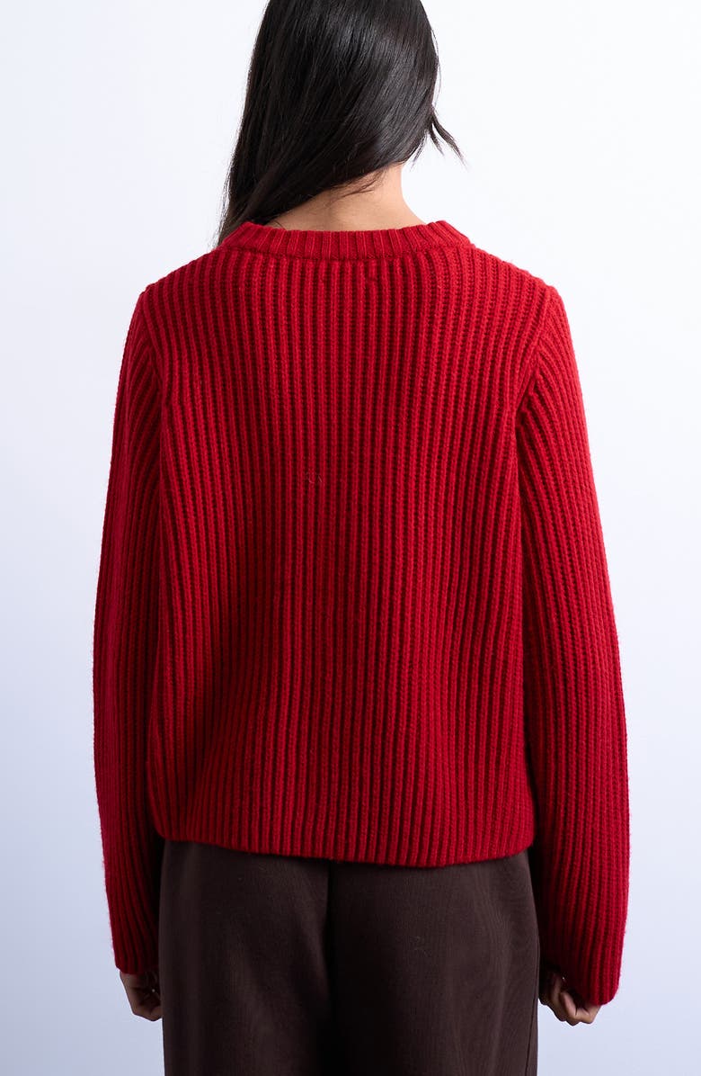 Topshop Rib Cardigan, Alternate, color, Red