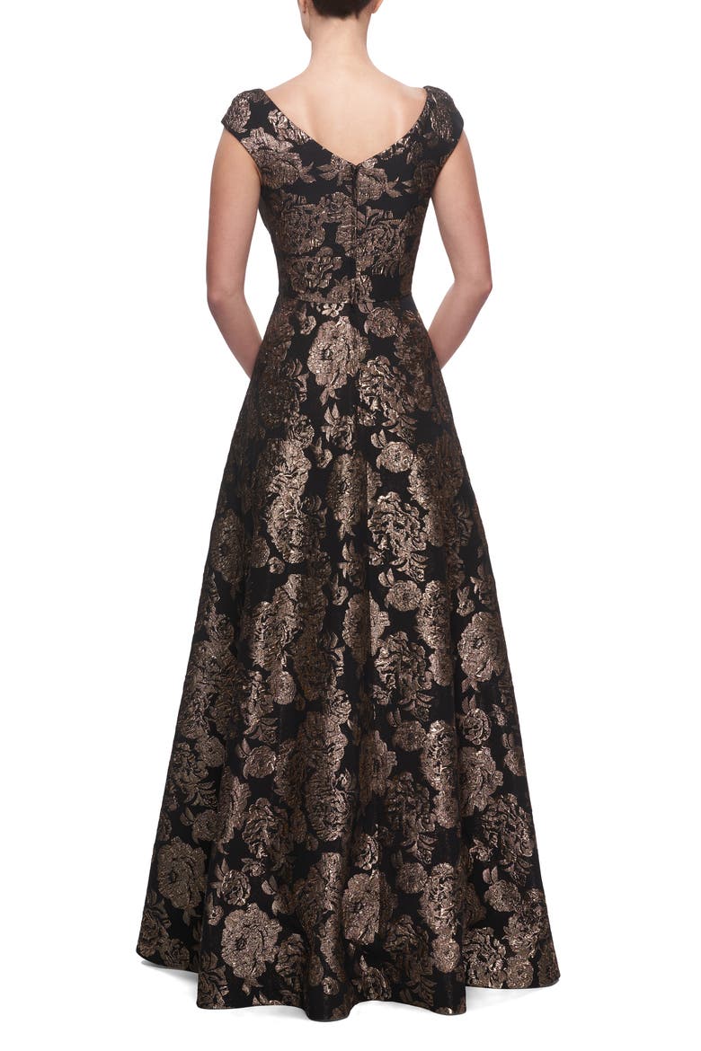 Metallic Jacquard Gown, Alternate, color, BLACK/ GOLD