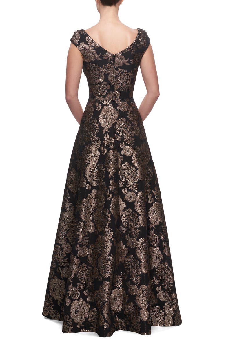 La Femme Metallic Jacquard Gown, Alternate, color,