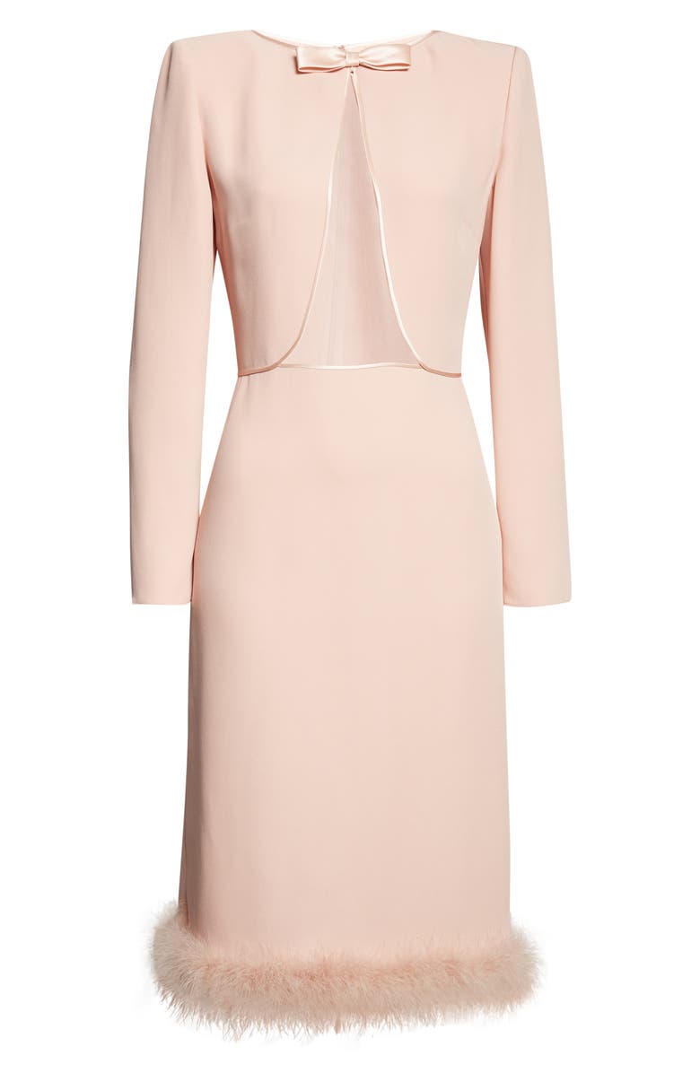 Valentino Feather Trim Long Sleeve Silk Cady Couture Dress, Main, color, Rose