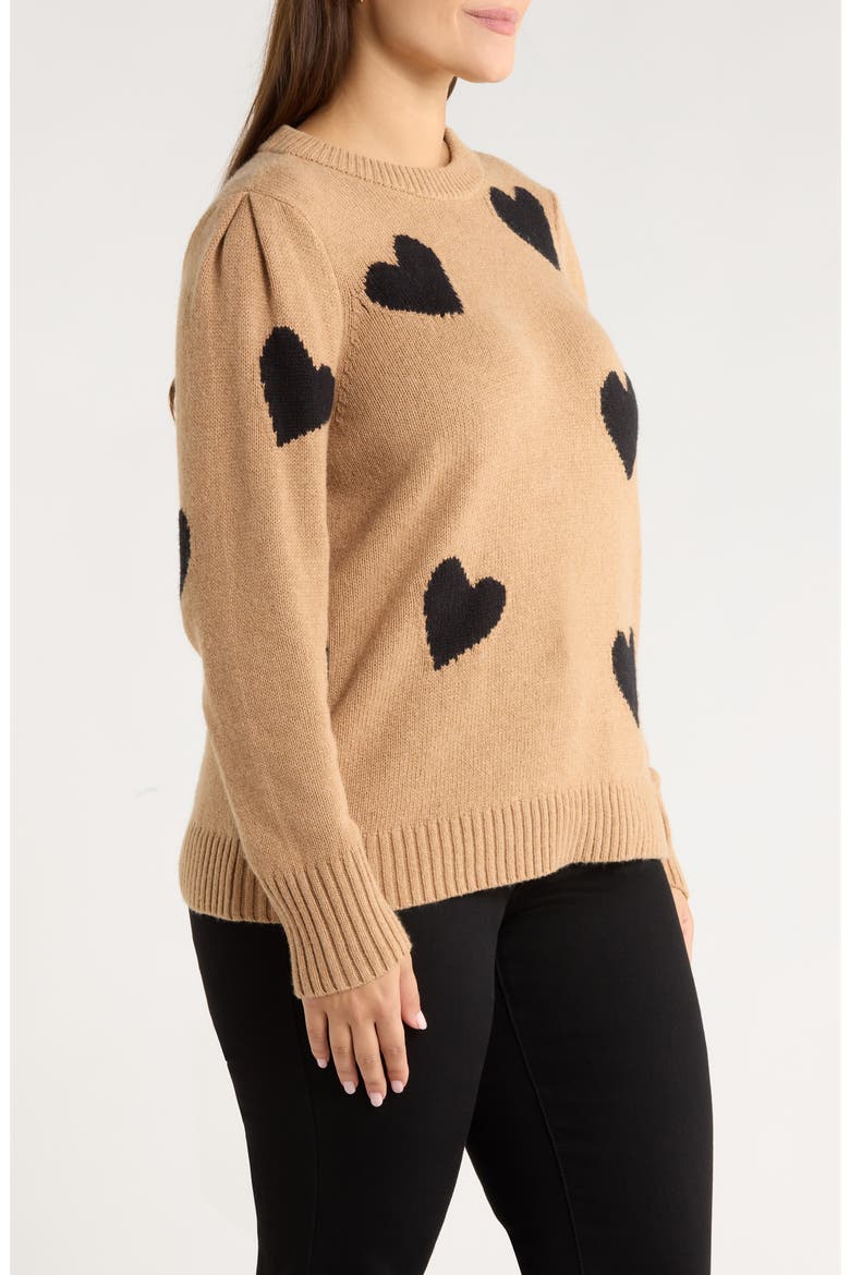 Intarsia Heart Sweater, Alternate, color, TAN CAMEL- BLACK HEART