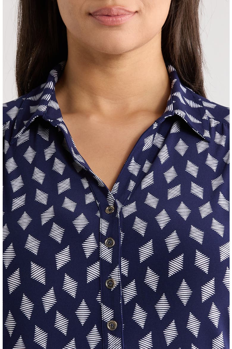 Geometric Print Half Placket Shirt, Alternate, color, DISTANT MOUNTAIN/ WHITE DOVE