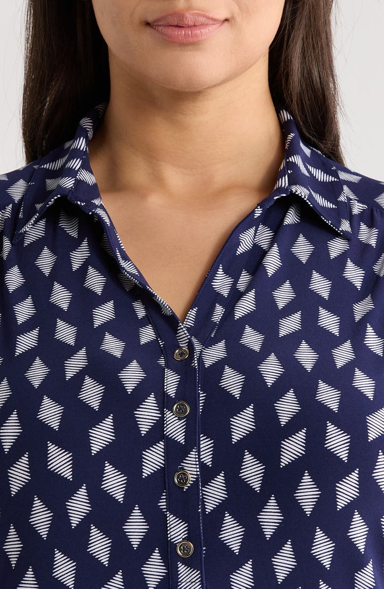 AK ANNE KLEIN Geometric Print Half Placket Shirt, Alternate, color, 