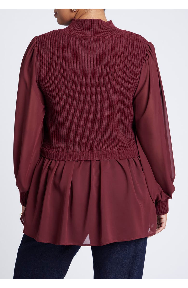 ELOQUII Twofer Sweater With Chiffon, Alternate, color, Maroon Banner