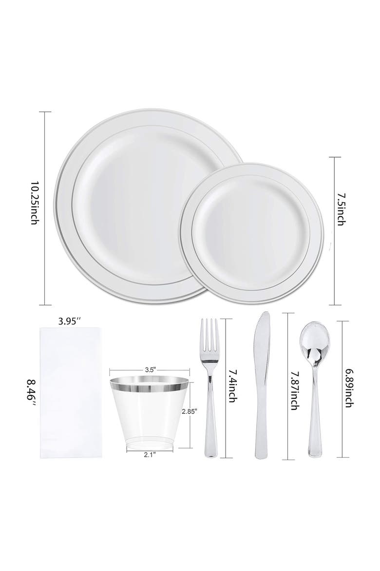 350 Piece Disposable Dinnerware Party Set for 50 Guests, Alternate, color, Silver