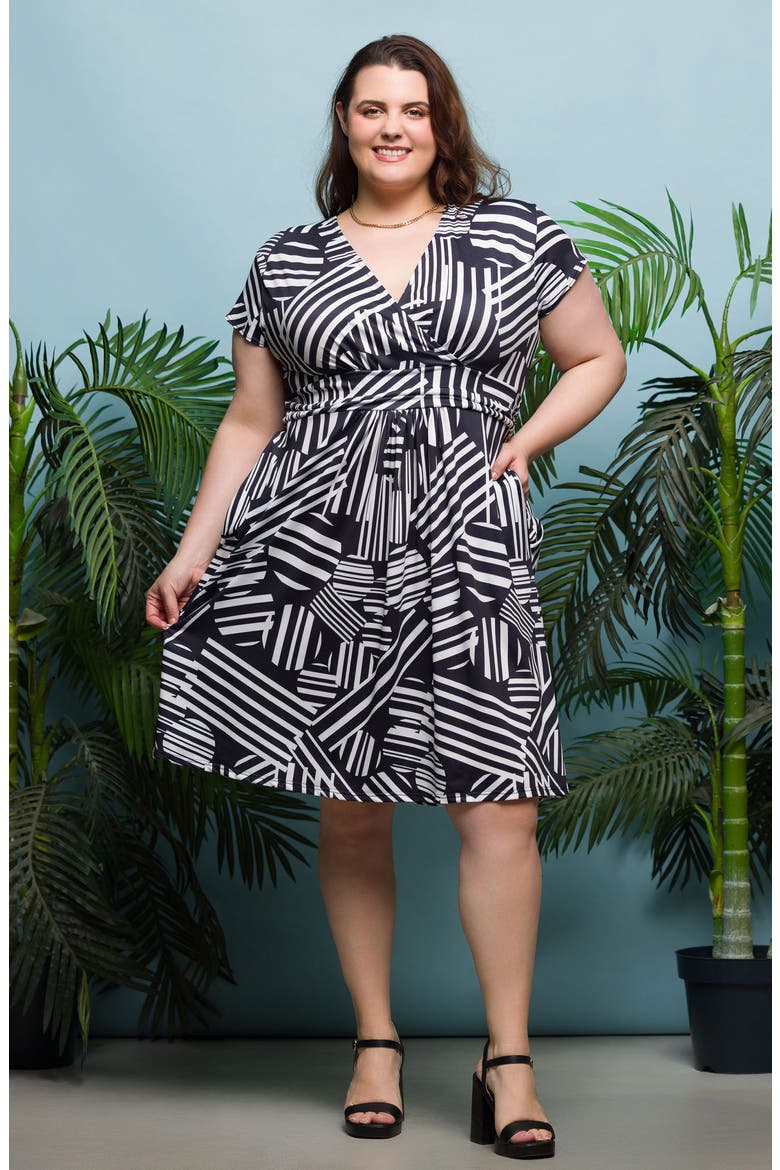 Stripe Geo Print Dress, Alternate, color, BLACK MULTI