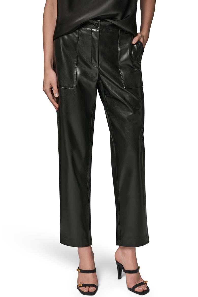Faux Leather Patch Pocket Pants, Main, color, BLACK
