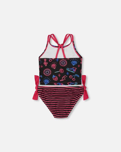 Deux Par Deux Girl's Printed Two-piece Swimsuit Black And Blue And Pink Items In Black And Blue And Pink Items